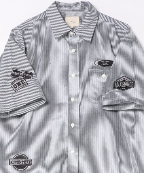 CORISCO（コリスコ） シャツ 半袖 ワッペン付きヒッコリー半袖シャツ