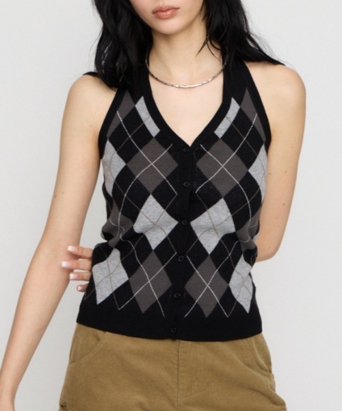 LAGUA GEM（ラグアジェム） ニット セーター ARGYLE HALTER NECK