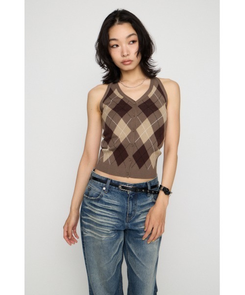 LAGUA GEM（ラグアジェム） ニット セーター ARGYLE HALTER NECK