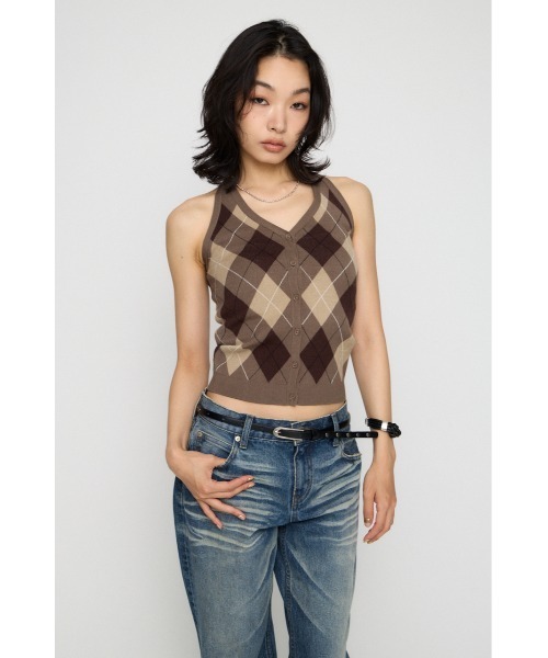 LAGUA GEM（ラグアジェム） ニット セーター ARGYLE HALTER NECK