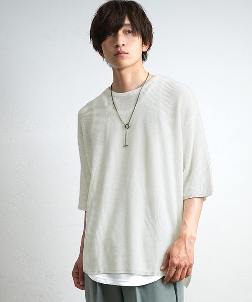ニット メンズ5分袖12g麻タッチ畔編みビッグシルエットサマーニット Zozotown Paypayモール店 通販 Paypayモール