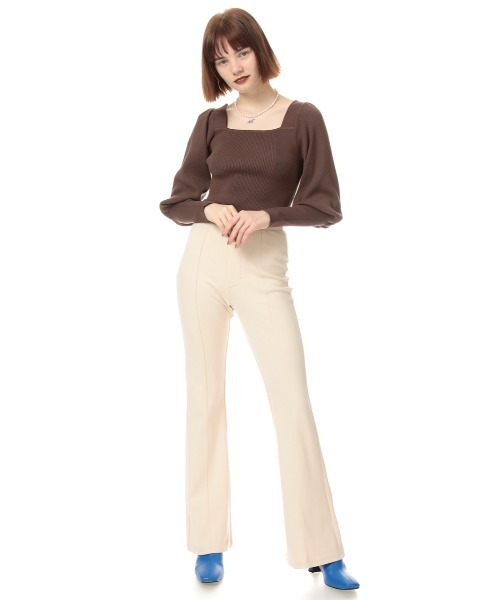 SLY ニット SQUARE N/C PUFF SLEEVE TOPS/スクエアネック