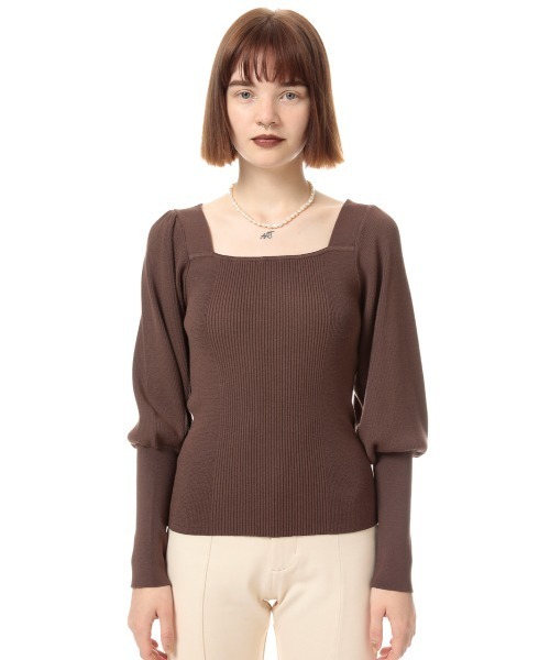 SLY ニット SQUARE N/C PUFF SLEEVE TOPS/スクエアネック