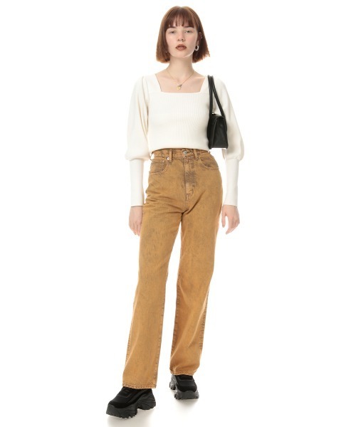 SLY（スライ） ニット SQUARE N/C PUFF SLEEVE TOPS/スクエアネック 