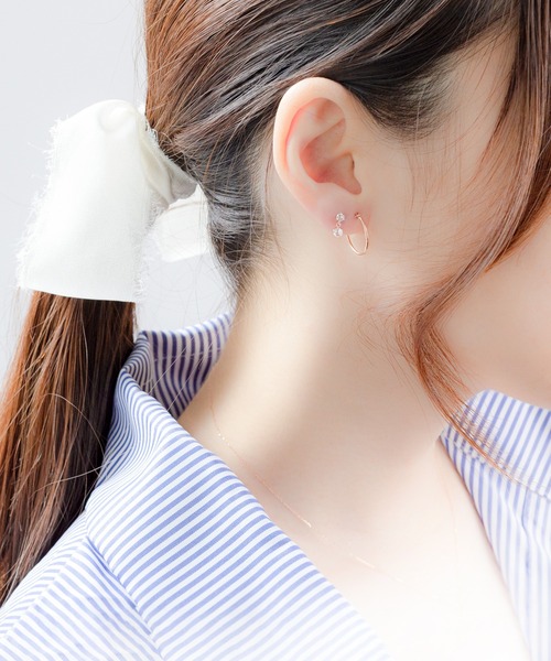 ピアス K10 ピンクゴールド ローズクォーツ ピアス ESTELLE/エステール WEB限定 レディースの画像