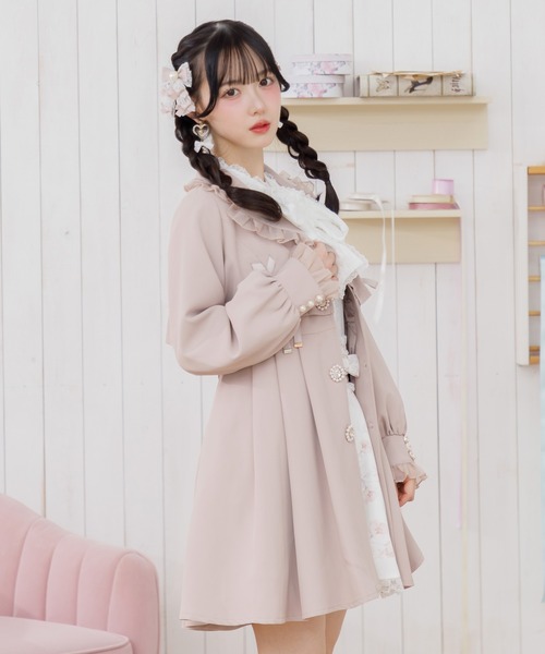 あ*ん様 新品タグ付 ヴェロフォンナ　ショルダーフリル　2wayコート ジレ定価 ROJITA コート アウター フェザーレースリボン衿コート