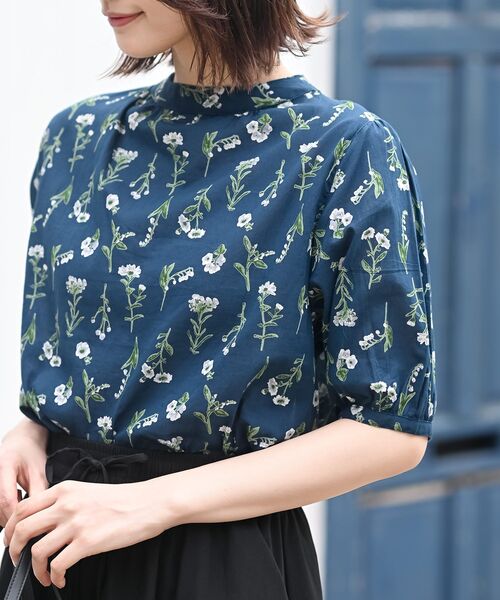 r・p・s ブラウス シャツ 花柄プチハイネック7分袖ブラウス