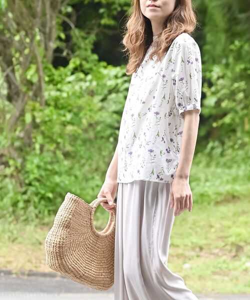 可愛い花柄◇CELINE ジョーゼット ネックリボン シルク ブラウス