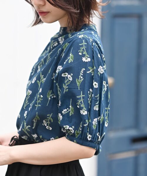 r・p・s ブラウス シャツ 花柄プチハイネック7分袖ブラウス