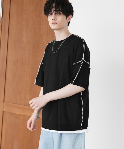 ASTRONOMY セーター ニット ハイゲージブラインドステッチ5分袖サマー