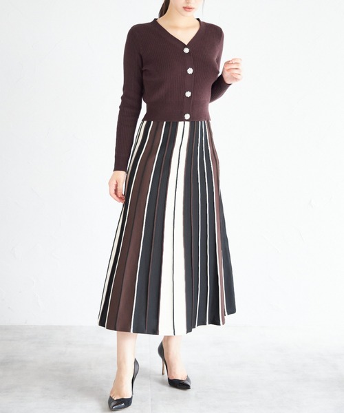 TOKUKO 1erVol トクコ フラワー ニットロングカーディガン NA41 tocco closet（トッコ クローゼット） カーディガン フラワービジュー