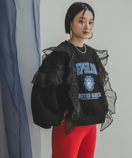 bohmal（ボマール） トレーナー スウェット 異素材フリル裏起毛