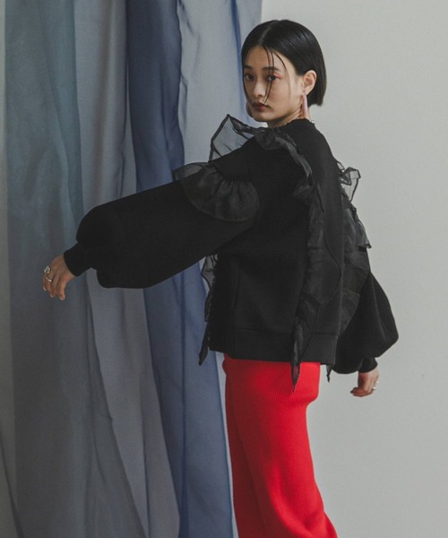 bohmal（ボマール） トレーナー スウェット 異素材フリル裏起毛