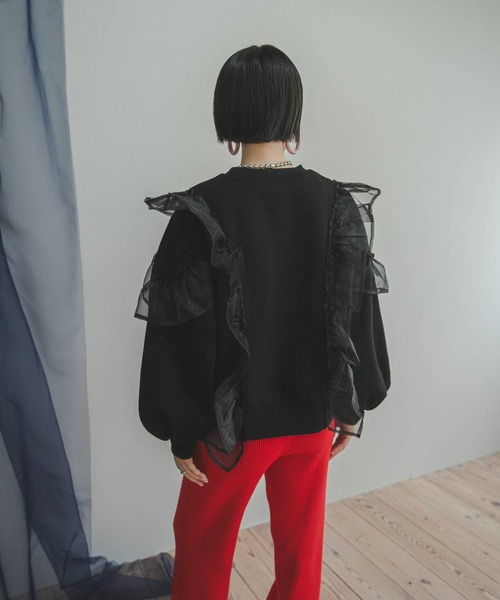 bohmal（ボマール） トレーナー スウェット 異素材フリル裏起毛