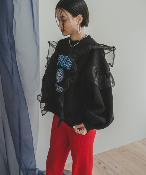 bohmal（ボマール） トレーナー スウェット 異素材フリル裏起毛