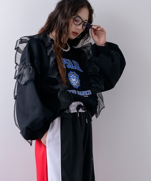 bohmal（ボマール） トレーナー スウェット 異素材フリル裏起毛