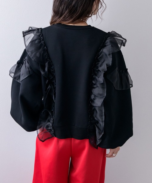 bohmal（ボマール） トレーナー スウェット 異素材フリル裏起毛