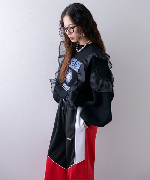 bohmal（ボマール） トレーナー スウェット 異素材フリル裏起毛