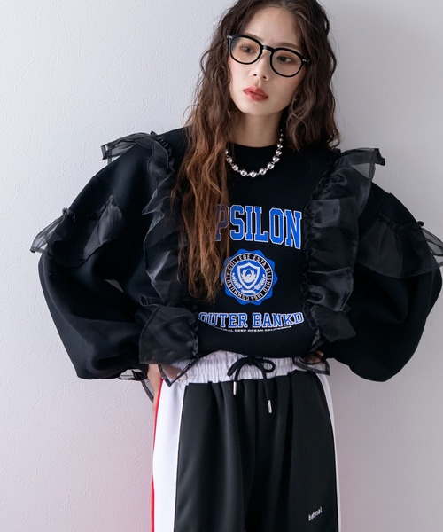 bohmal（ボマール） トレーナー スウェット 異素材フリル裏起毛