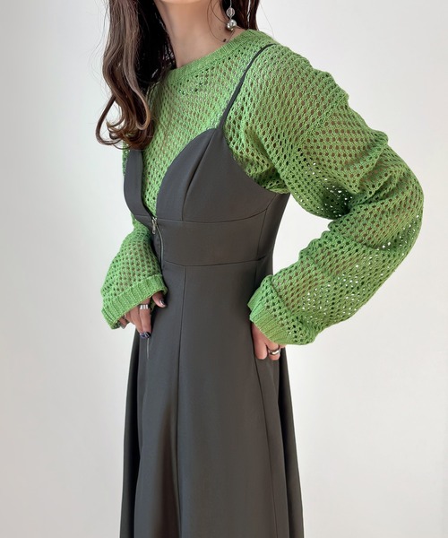 JUNOAH（ジュノア） ワンピース フロントジップビスチェフレアキャミ