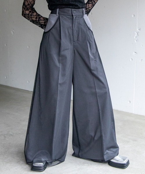 スラックス パンツ チュールレイヤードワイドパンツ レディース