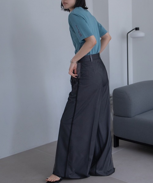 スラックス パンツ チュールレイヤードワイドパンツ レディース