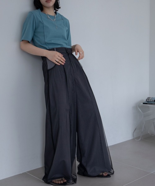 スラックス パンツ チュールレイヤードワイドパンツ レディース