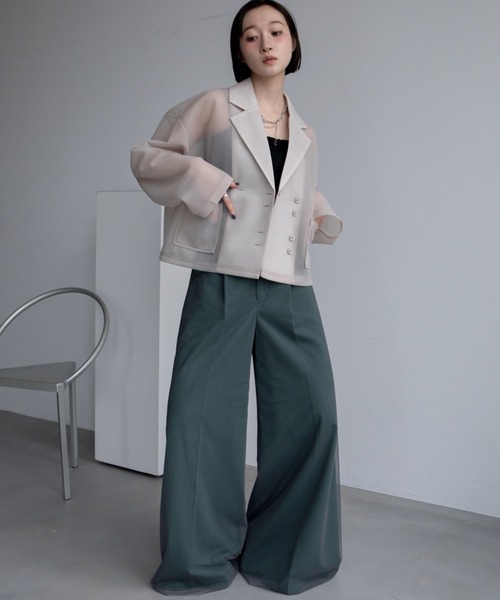スラックス パンツ チュールレイヤードワイドパンツ レディース
