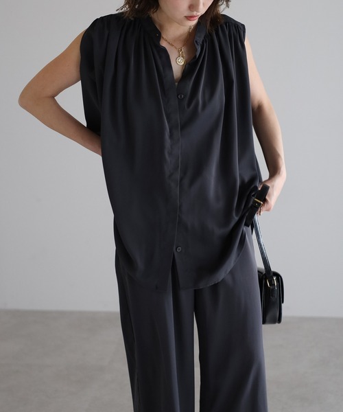 サロペット オーバーオール マットサテンノースリブラウス×パンツセットアップ レディース | Bonjour Sagan | 21