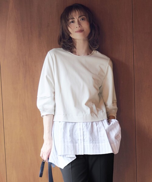 tシャツ カラミストライプコンビジャージ トップス レディース