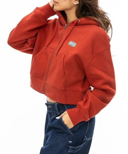 パーカー RVCA レディース OLD WEST DAD CROPPED パーカー/ルーカロゴワッペンクロップド丈ジップアップパーカー レディース