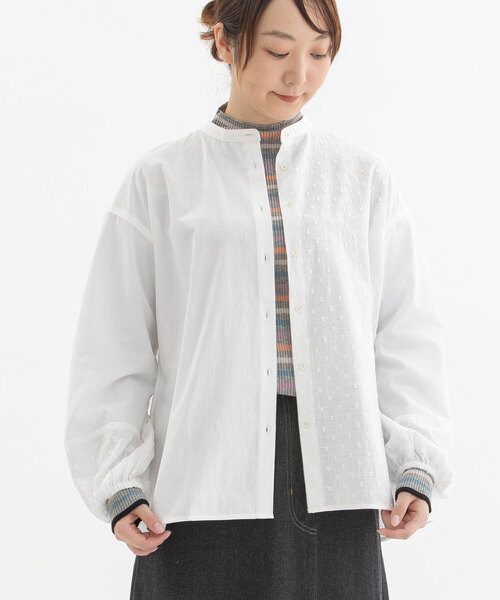 ブラウス シャツ ミックスパターンランタンスリ?ブブラウス レディース