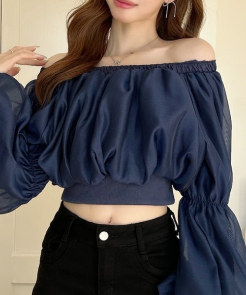Ada. ブラウス シャツ シフォン ふんわり オフショル クロップド