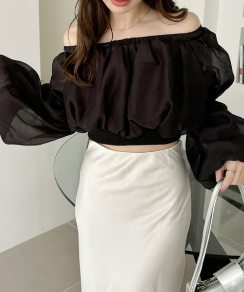 Ada. ブラウス シャツ シフォン ふんわり オフショル クロップド