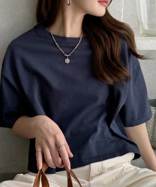 TREOVER tシャツ ヴィンテージ風 ピグメントショート丈Tシャツ