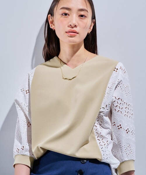 【新品　未使用】INDIVI レースコンビトップス INDIVI tシャツ 新色登場！「洗える／体型カバー」レースコンビ
