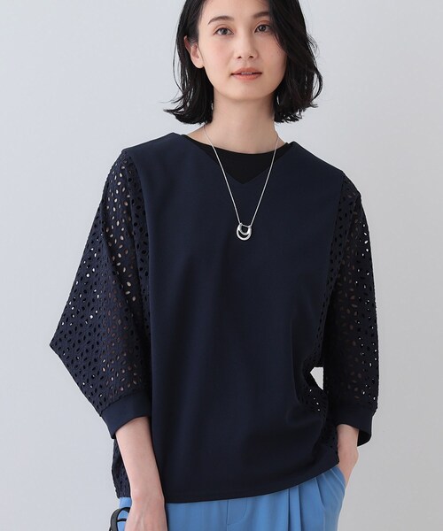 【新品　未使用】INDIVI レースコンビトップス INDIVI tシャツ 新色登場！「洗える／体型カバー」レースコンビ