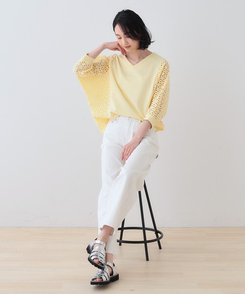 【新品　未使用】INDIVI レースコンビトップス INDIVI tシャツ 新色登場！「洗える／体型カバー」レースコンビ