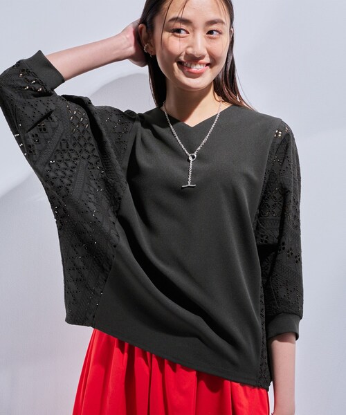 INDIVI tシャツ 新色登場！「洗える／体型カバー」レースコンビ