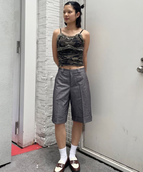 パンツ ストライプハーフ スラックスパンツ レディース