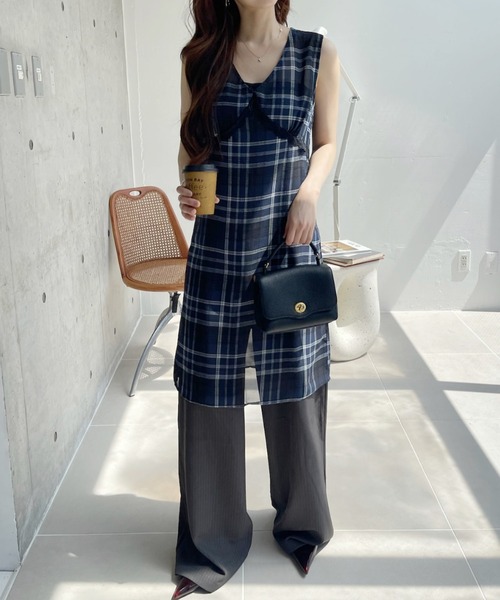 【新品】洗える♡ マンシングウェア タータンチェックノースリーブワンピース LL Ada. ワンピース シアーチェック ノースリーブワンピース : ZOZOTOWN