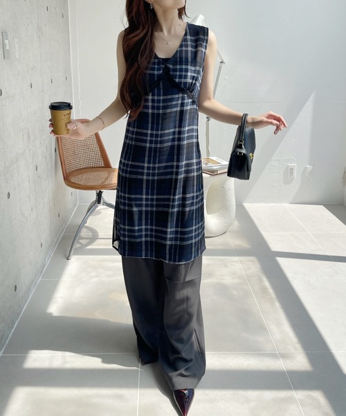 Ada. ワンピース シアーチェック ノースリーブワンピース : ZOZOTOWN