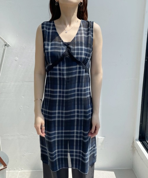 【新品】洗える♡ マンシングウェア タータンチェックノースリーブワンピース LL Ada. ワンピース シアーチェック ノースリーブワンピース : ZOZOTOWN