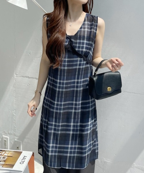 Ada. ワンピース シアーチェック ノースリーブワンピース : ZOZOTOWN