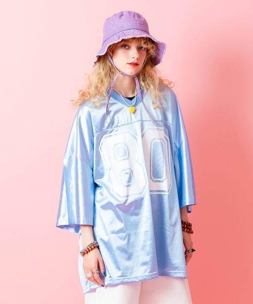 tシャツ a.p.o.v. ビッグナンバリングシャイニーポリオーバーサイズ