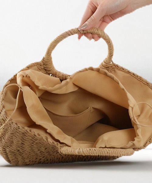 ベージュ かごバッグ フリンジ付き Caterina Bertini - 1/S スエード フリンジ かごバッグ 小