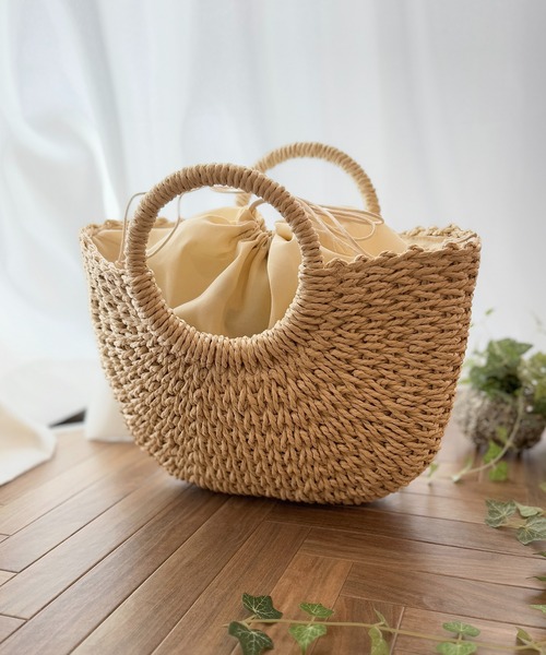ベージュ　かごバッグ 値下げ 30cm BUCKET BAGGAGE(バケットバゲージ) バスケット かごバッグ