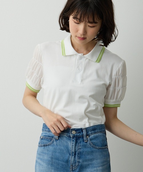 ポロシャツ ポロ シフォン使い半袖ポロ レディース