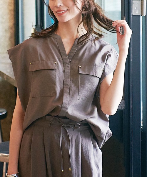 ブラウス シャツ 接触冷感テンセルナイロンポケットブラウス レディース