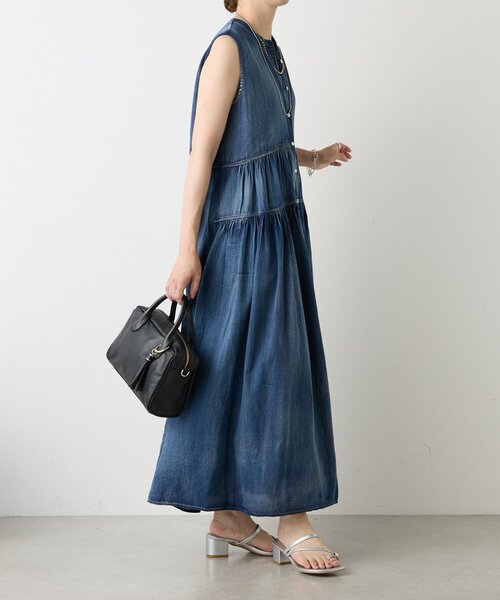 Jena espace merveilleux ワンピース シアーデニムギャザー